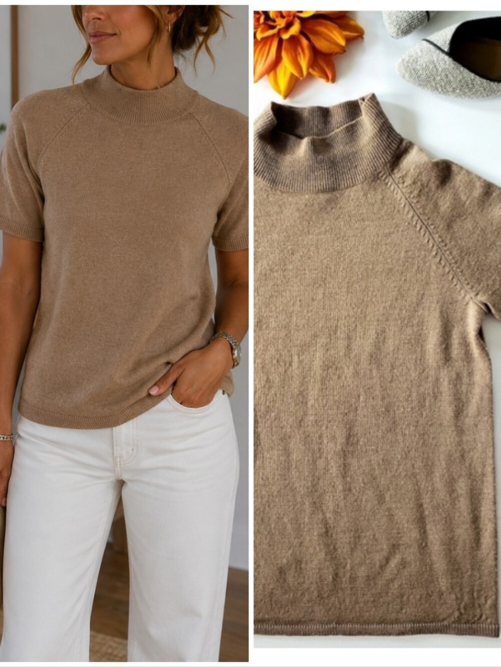 DIALOGUE MERINO WOOL Short Sleeve Sweater 👌